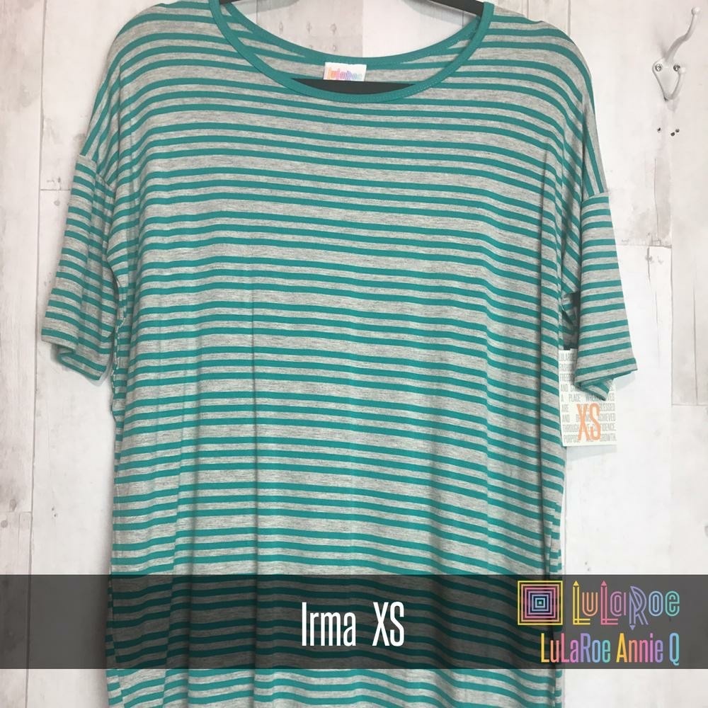 Lularoe Irma XS NWT Grey & Teal Stripes